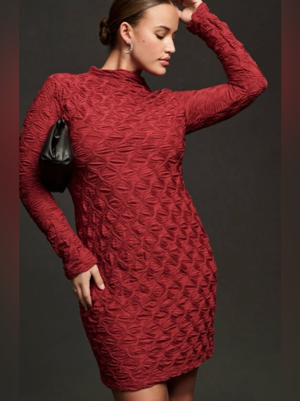 Anthropologie Maeve Long Sleeve Scrunched Textured Mini Dress